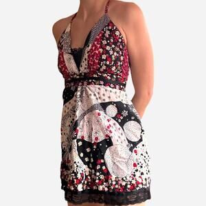 Ysatis halter y2k patterned boho tunic mini dress top - fits like small